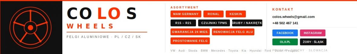 COLOS WHEELS felgi, czujniki ciśnienia i asortyment